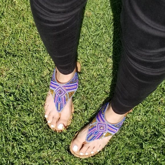 𝙇𝙖𝙨𝙩 6, 6.5, 7, 7.5, 8 🖤Beadwork Slingback Thong Flat - Picture 4 of 7